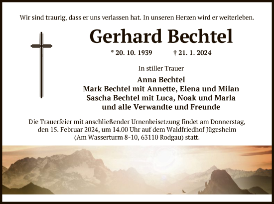 Traueranzeige von Gerhard Bechtel von OF