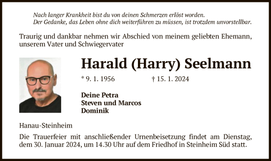 Traueranzeige von Harald  Seelmann von OF