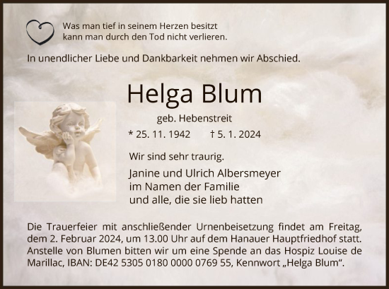 Traueranzeige von Helga Blum von OF