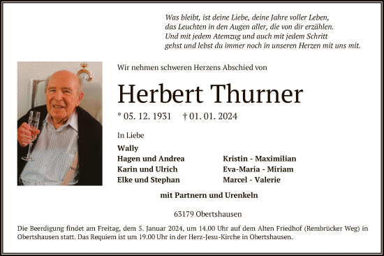 Traueranzeige von Herbert Thurner von OF