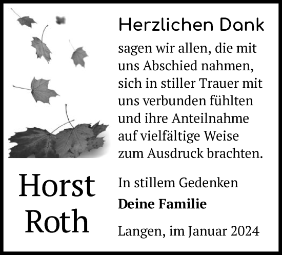 Traueranzeige von Horst Roth von OF