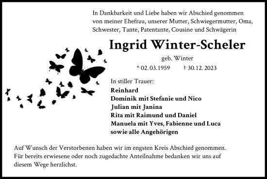 Traueranzeige von Ingrid Winter-Scheler von OF