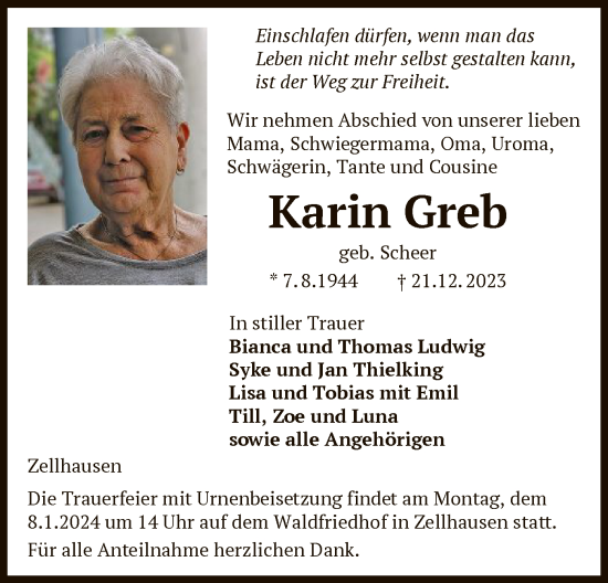 Traueranzeige von Karin Greb von OF