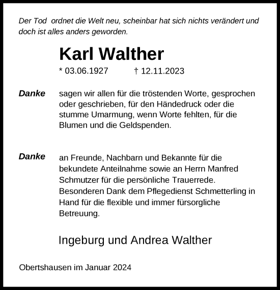 Traueranzeige von Karl Walther von OF