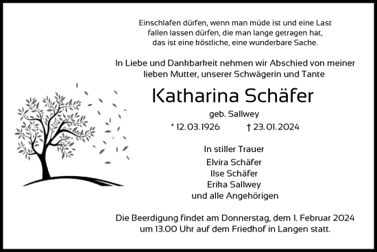 Traueranzeige von Katharina Schäfer von OF