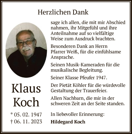 Traueranzeige von Klaus Koch von OF