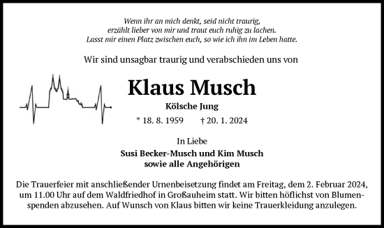 Traueranzeige von Klaus Musch von OF