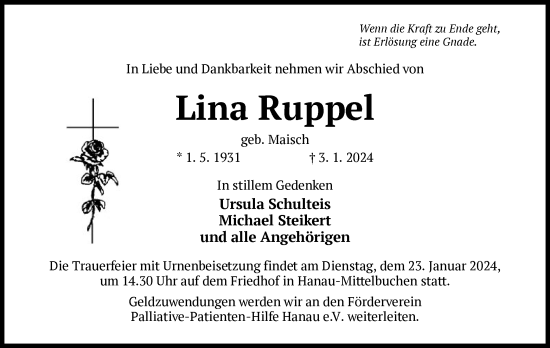 Traueranzeige von Lina Ruppel von OF