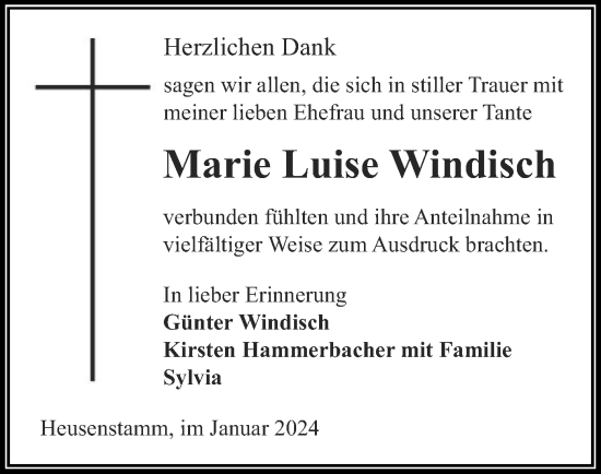Traueranzeige von Marie Luise Windisch von OF