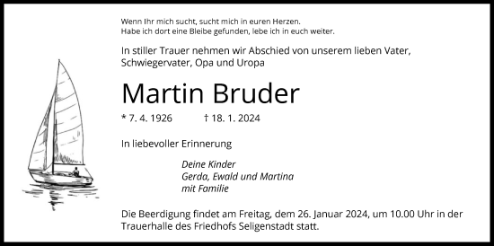 Traueranzeige von Martin Bruder von OF