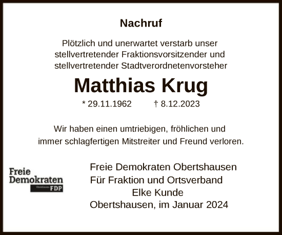 Traueranzeige von Matthias Krug von OF