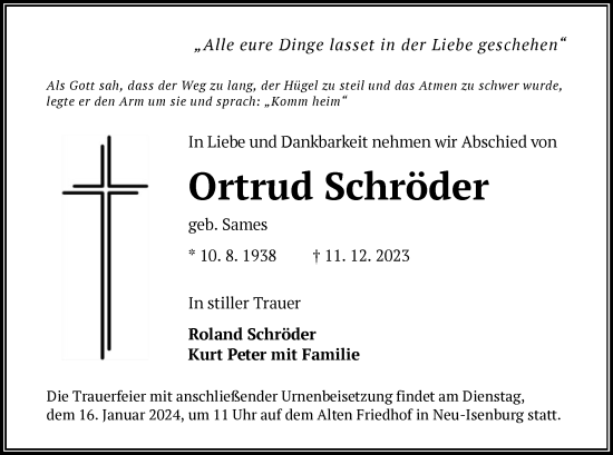 Traueranzeige von Ortrud Schröder von OF