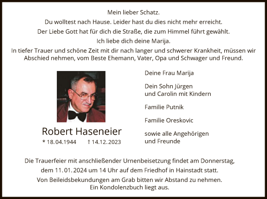 Traueranzeige von Robert Haseneier von OF