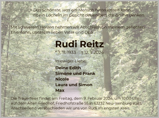 Traueranzeige von Rudi Reitz von OF