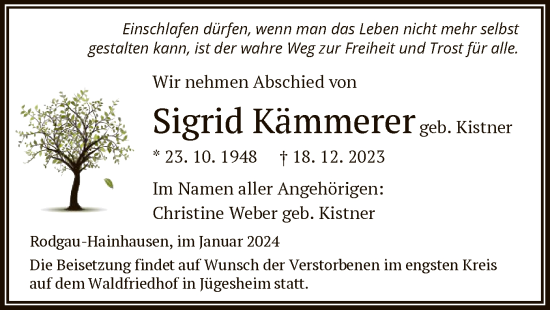 Traueranzeige von Sigrid Kämmerer von OF