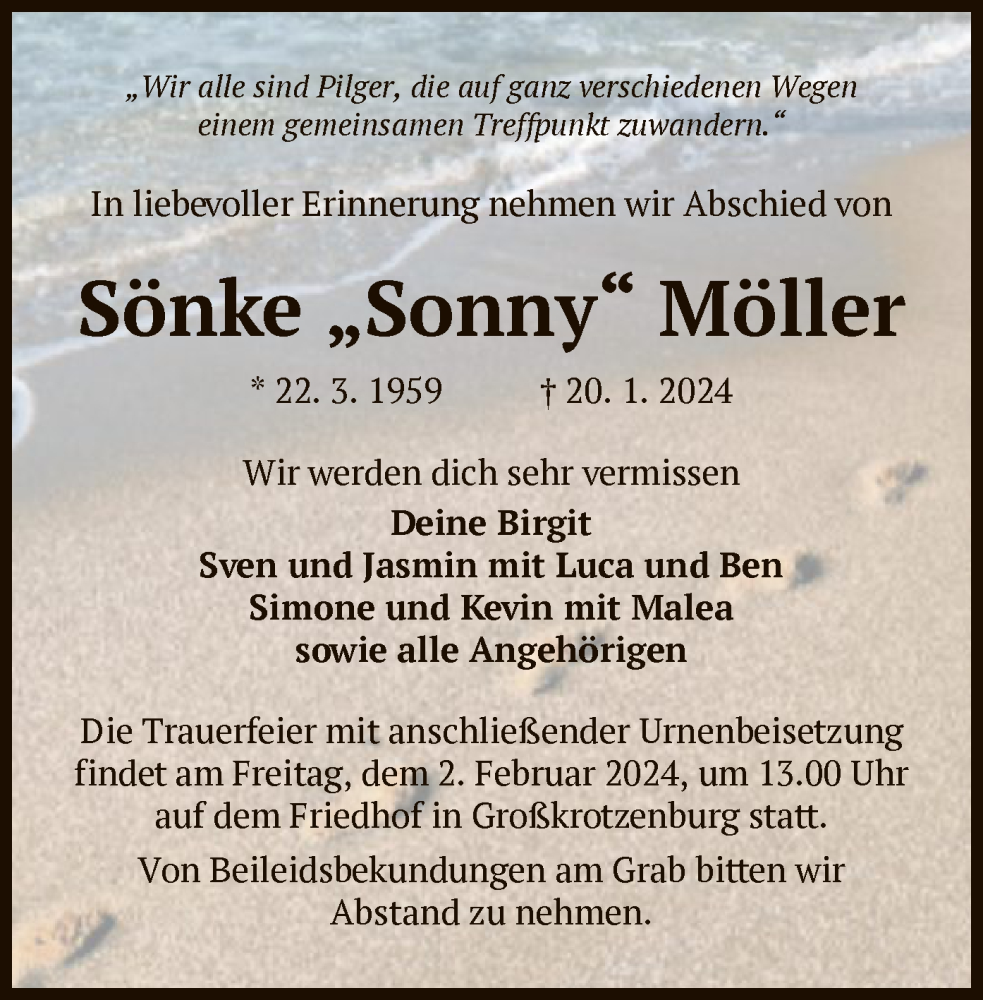  Traueranzeige für Sönke Möller vom 27.01.2024 aus OF