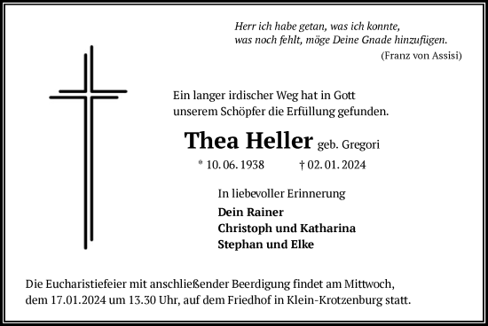 Traueranzeige von Thea Heller von OF