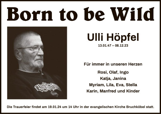 Traueranzeige von Ulli Höpfel von OF