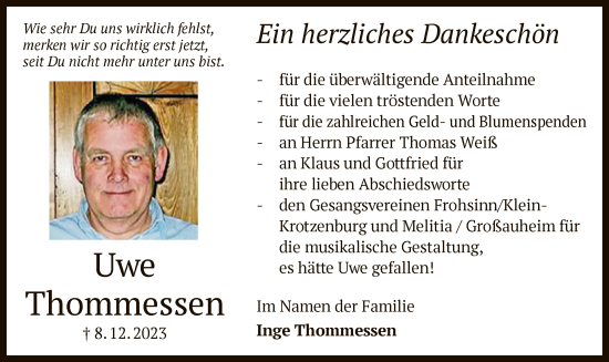 Traueranzeige von Uwe Thommessen von OFOF