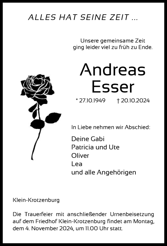 Traueranzeige von Andreas Esser von OF