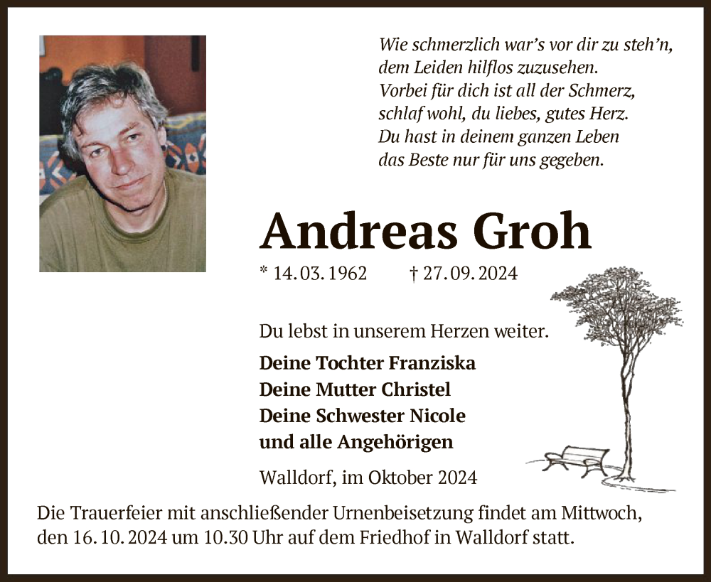  Traueranzeige für Andreas Groh vom 11.10.2024 aus OF