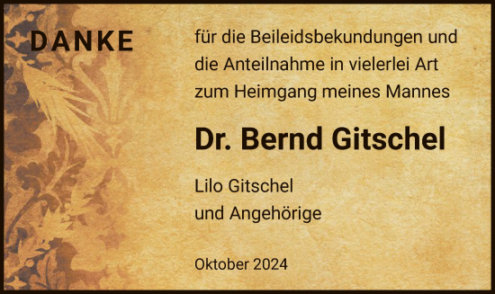 Traueranzeige von Bernd Gitschel von OF