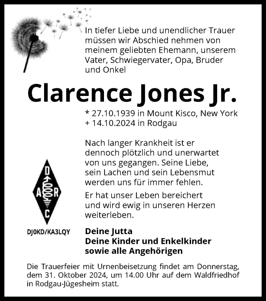 Traueranzeige von Clarence Jones Jr. von OF