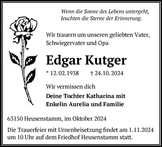 Traueranzeige von Edgar Kutger von OF