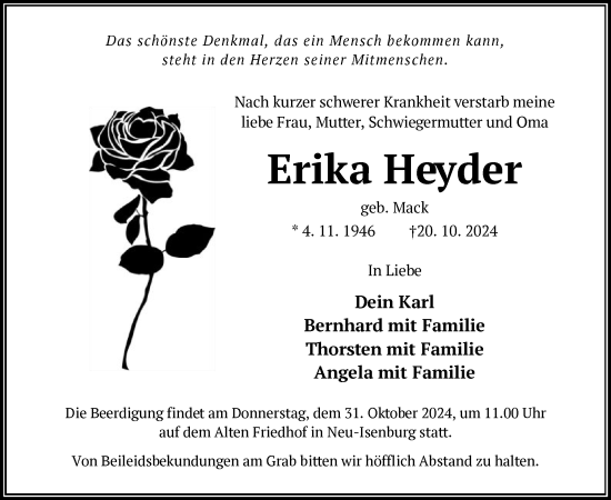 Traueranzeige von Erika Heyder von OF