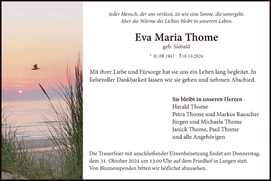 Traueranzeige von Eva Maria Thome von OF