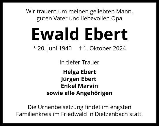 Traueranzeige von Ewald Ebert von OF