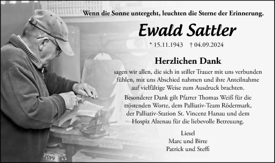 Traueranzeige von Ewald Sattler von OF