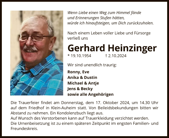 Traueranzeige von Gerhard Heinzinger von OF