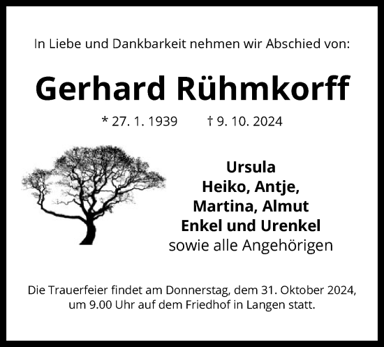 Traueranzeige von Gerhard Rühmkorff von OF