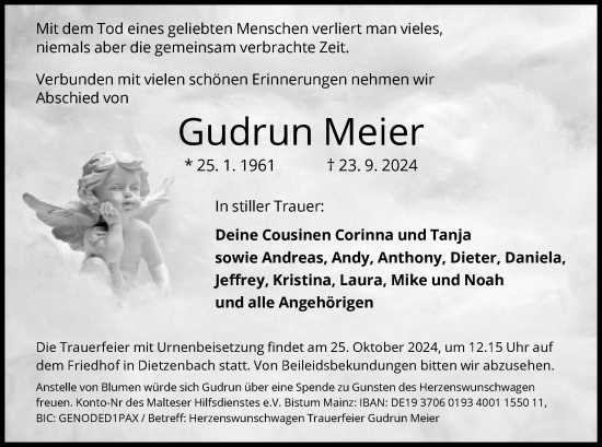 Traueranzeige von Gudrun Meier von OF