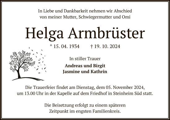 Traueranzeige von Helga Armbrüster von OF