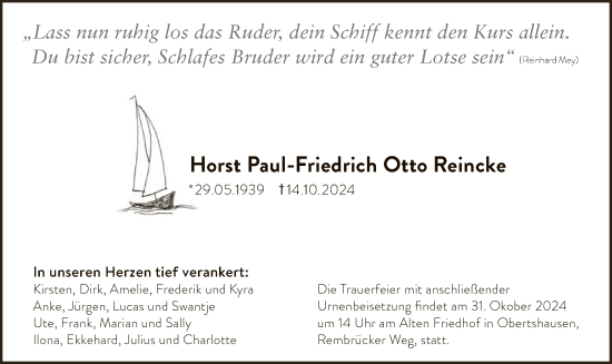 Traueranzeige von Horst Paul-Friedrich Otto Reincke von OF