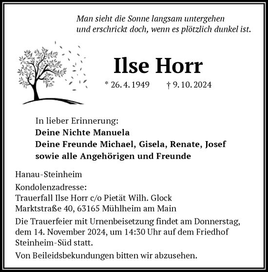 Traueranzeige von Ilse Horr von OFOF