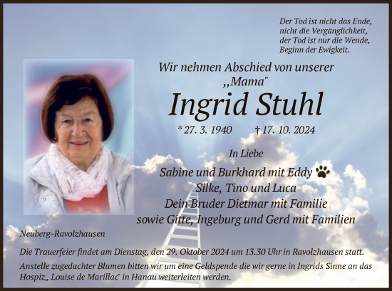 Traueranzeige von Ingrid Stuhl von OF