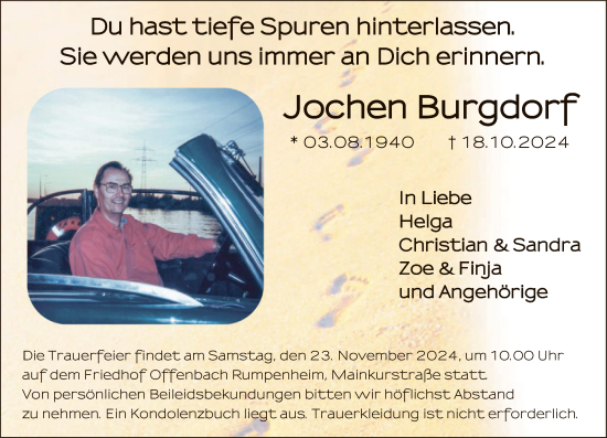 Traueranzeige von Jochen Burgdorf von OF