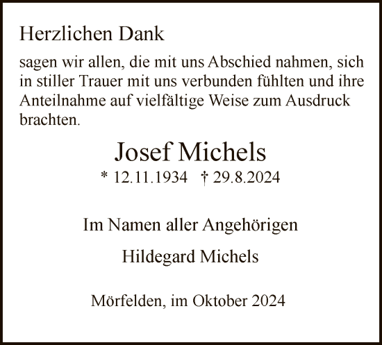 Traueranzeige von Josef Michels von OF