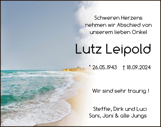 Traueranzeige von Lutz Leipold von OF