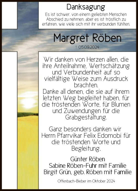 Traueranzeige von Margret Röben von OF