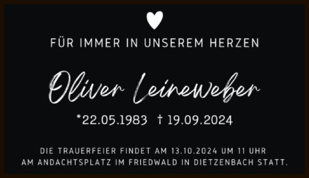  Traueranzeige für Oliver Leineweber vom 05.10.2024 aus OF