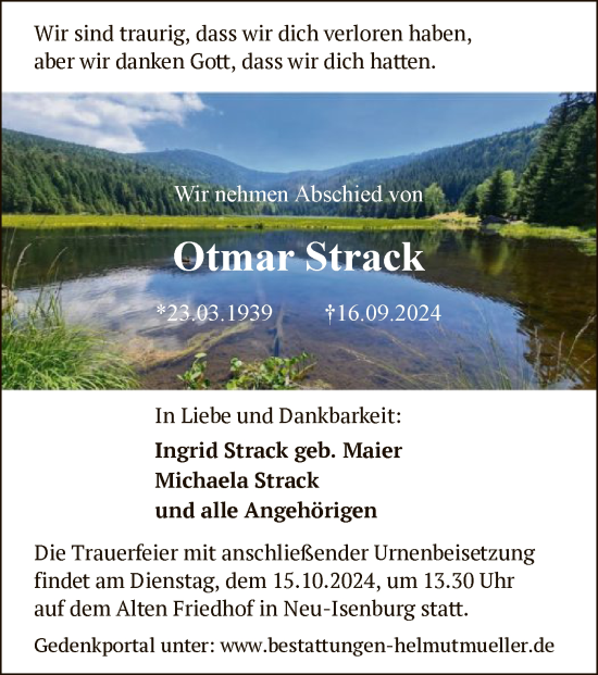 Traueranzeige von Otmar Strack von OF