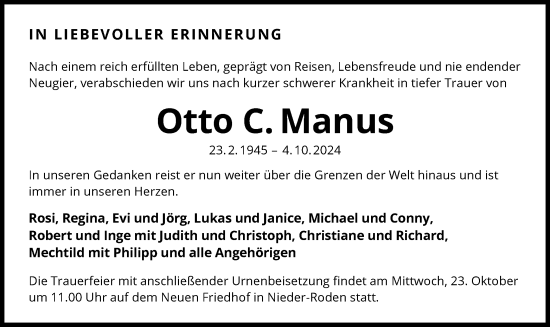 Traueranzeige von Otto C. Manus von OF