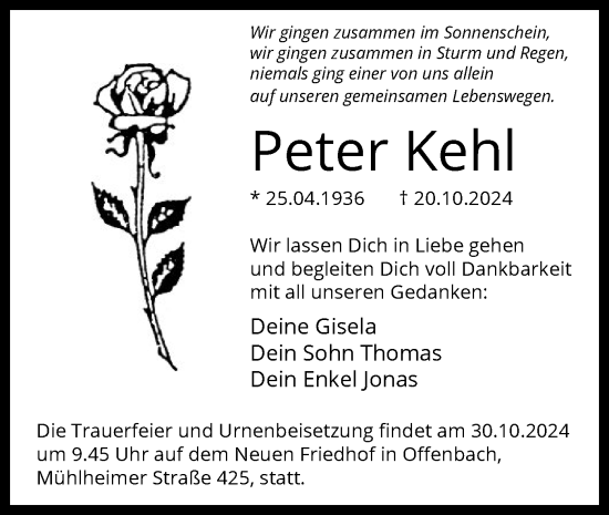 Traueranzeige von Peter Kehl von OF