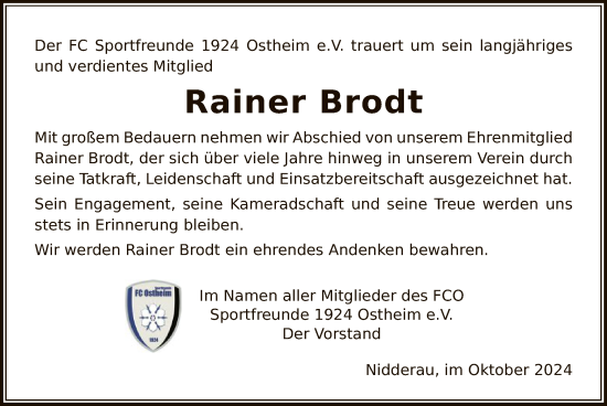 Traueranzeige von Rainer Brodt von OF