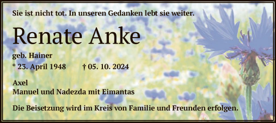 Traueranzeige von Renate Anke von OF