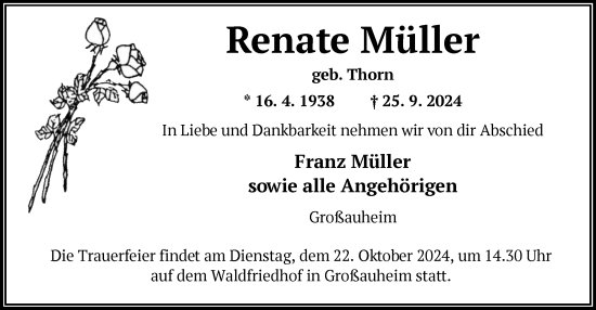 Traueranzeige von Renate Müller von OF